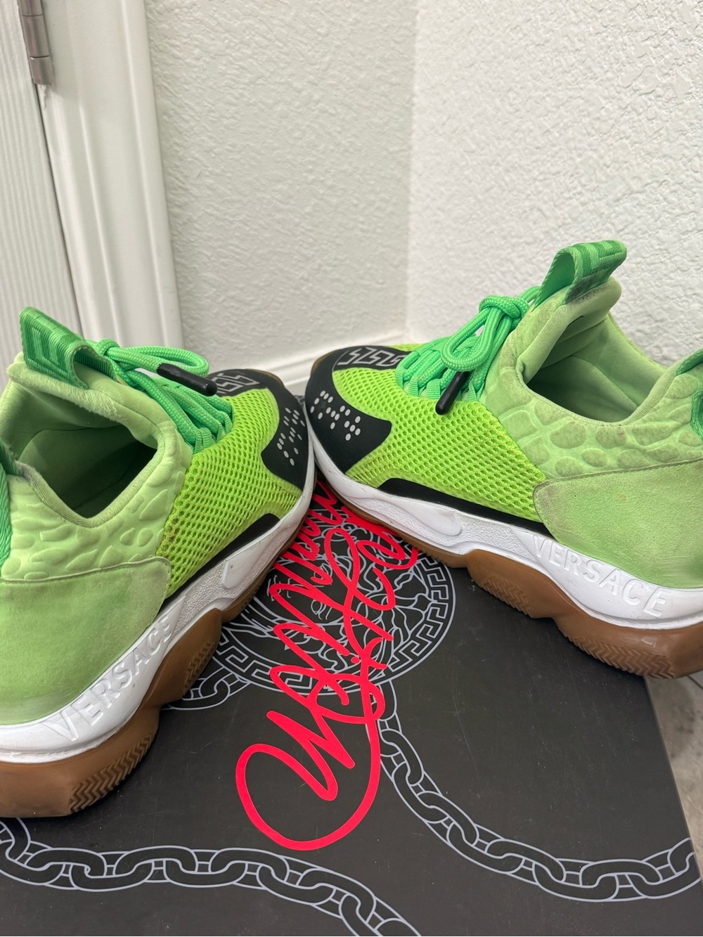Versace Bright Green Mesh and Black Accent Sneakers - Picture 7 of 12
